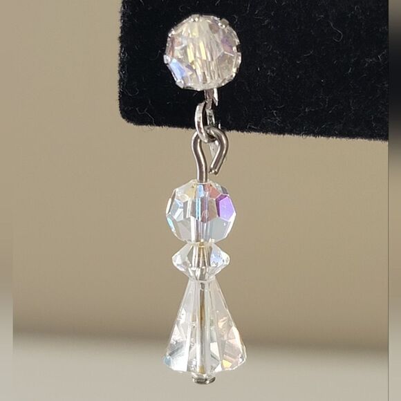 Vintage Crystal AB Silver Tone Screw Back Earrings #510 - Picture 5 of 16